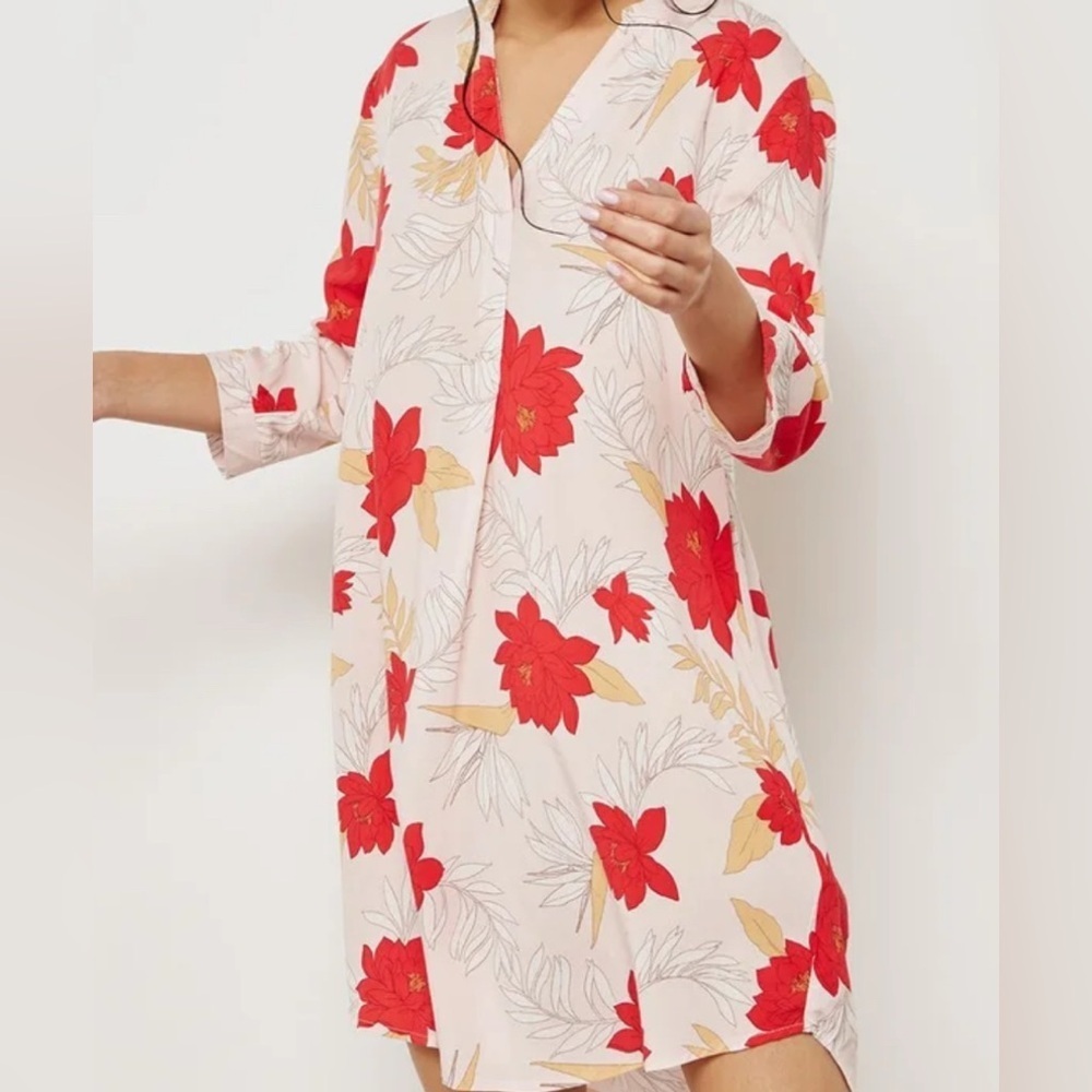 Forever 21 Tropical Floral Blush Pink Tunic Dress Boho Chic – Size Small